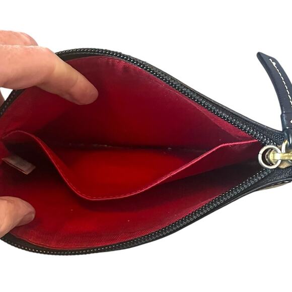 Dooney & Bourke Logo Wristlet Cream Brown Leather Zip Closure Lined Mini Bag - Picture 4 of 9